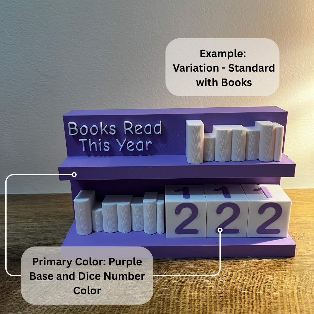 Books Read Counter: Bookworm Decor with Dice - Track Reading: Counter with White Books & Dragon