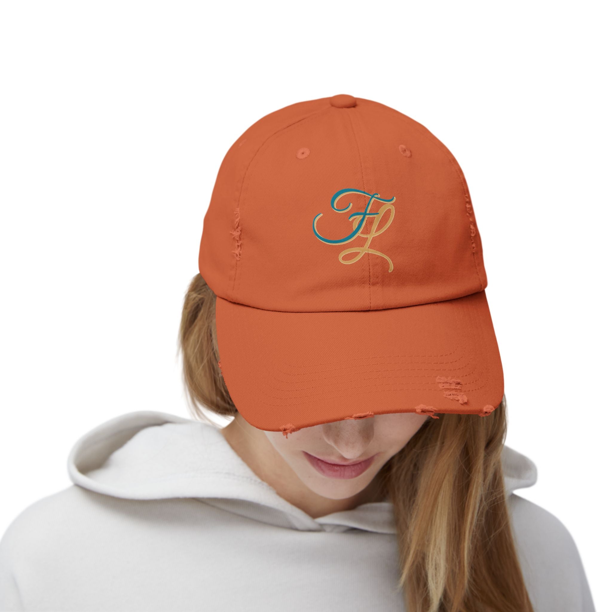 Distressed Cap with 'FL — Forbidden Love' Monogram