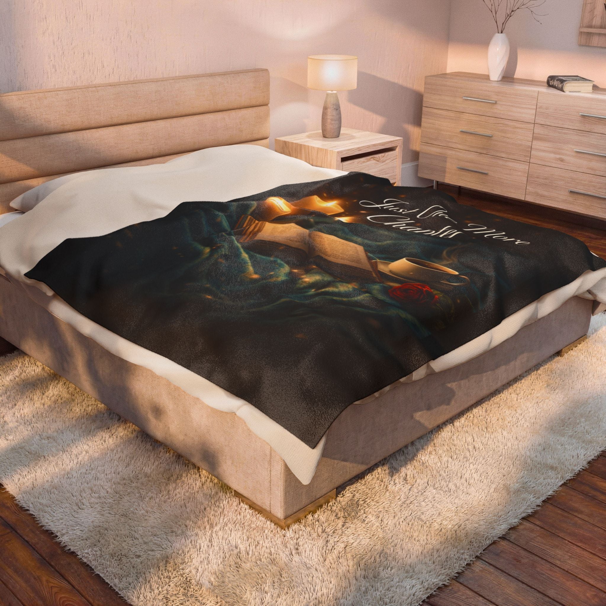 Just One More Chapter Velveteen Plush Blanket — Cozy Reading Throw for Book Lovers