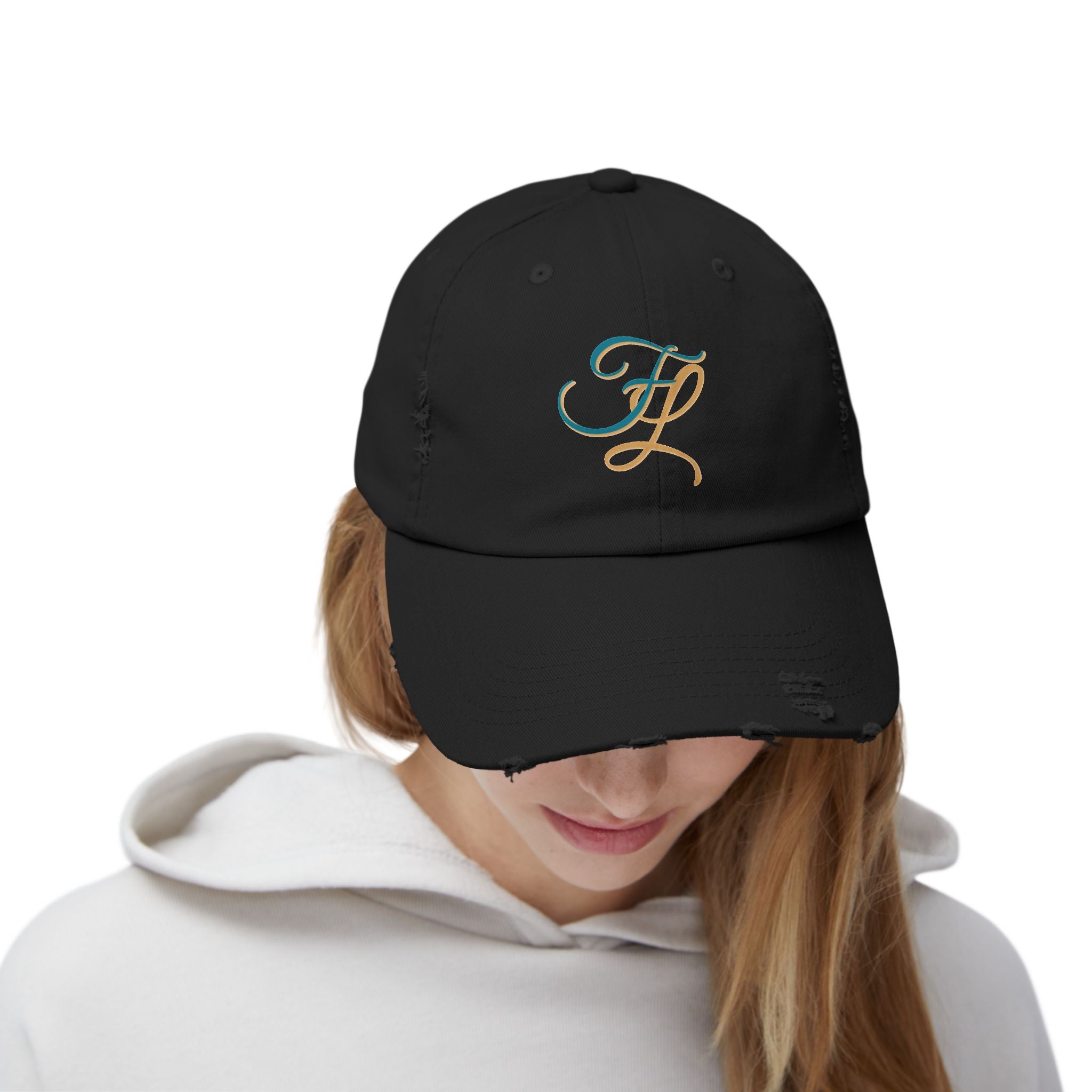 Distressed Cap with 'FL — Forbidden Love' Monogram
