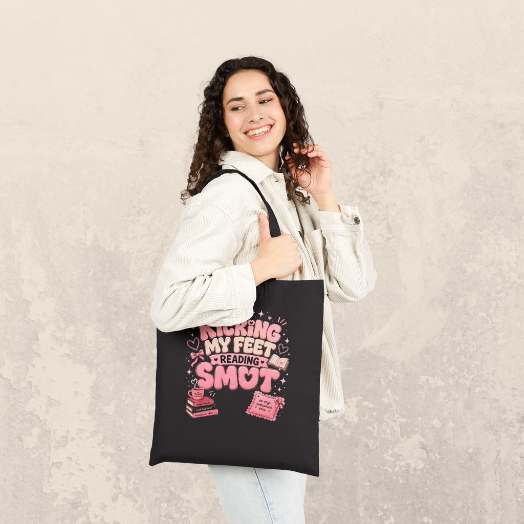 Tote Bag — 'Sticking My Feet in Reading Smot' Cute Pink Book Lover Canvas Tote