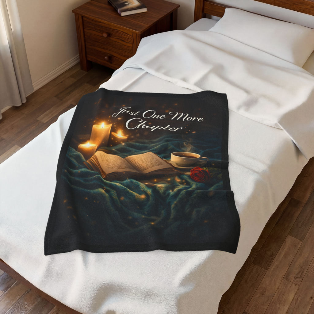 Just One More Chapter Velveteen Plush Blanket — Cozy Reading Throw for Book Lovers