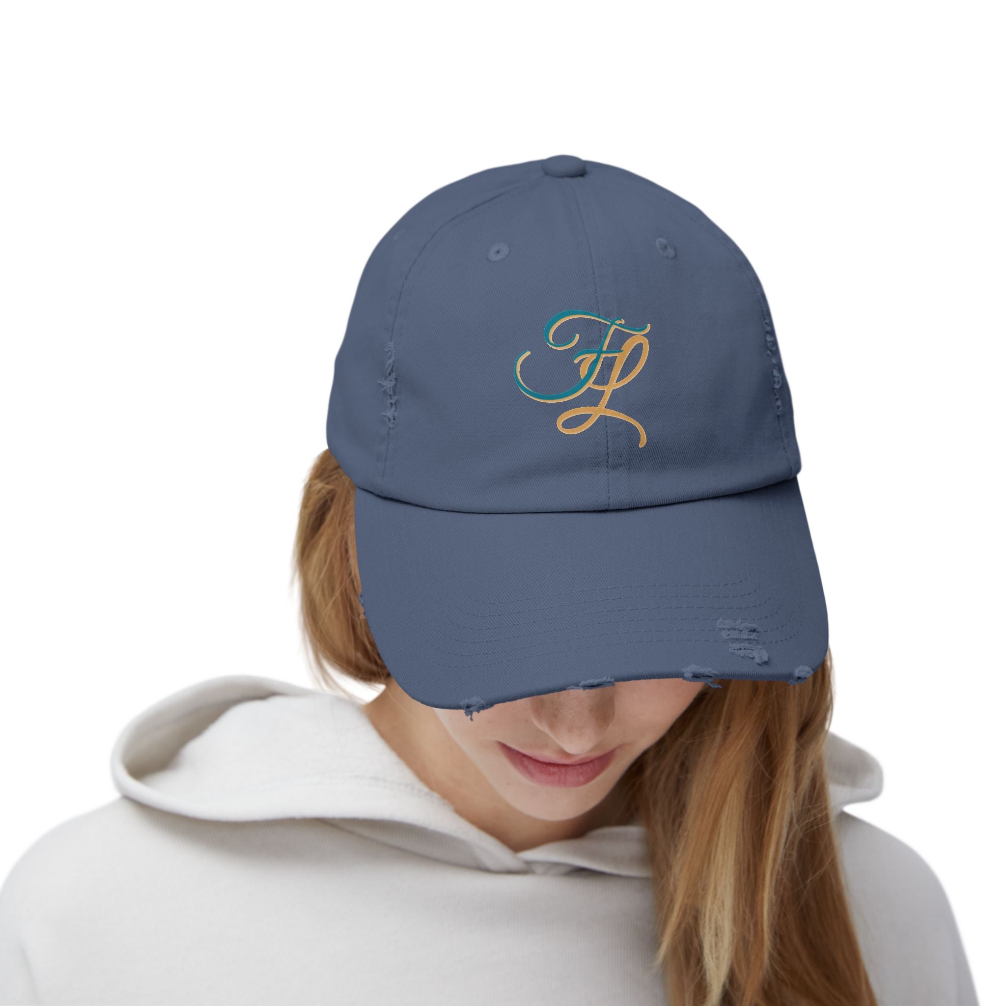Distressed Cap with 'FL — Forbidden Love' Monogram