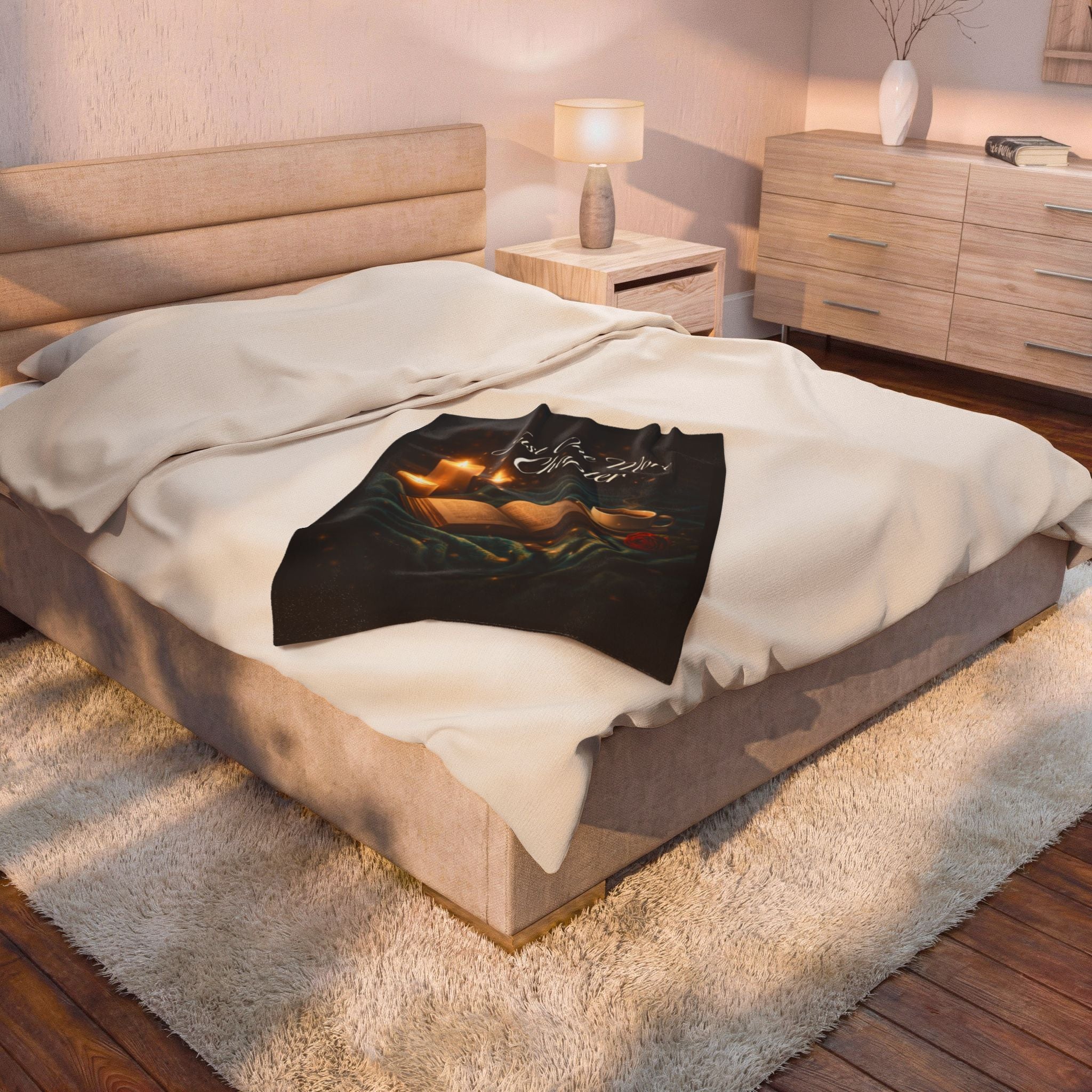 Just One More Chapter Velveteen Plush Blanket — Cozy Reading Throw for Book Lovers