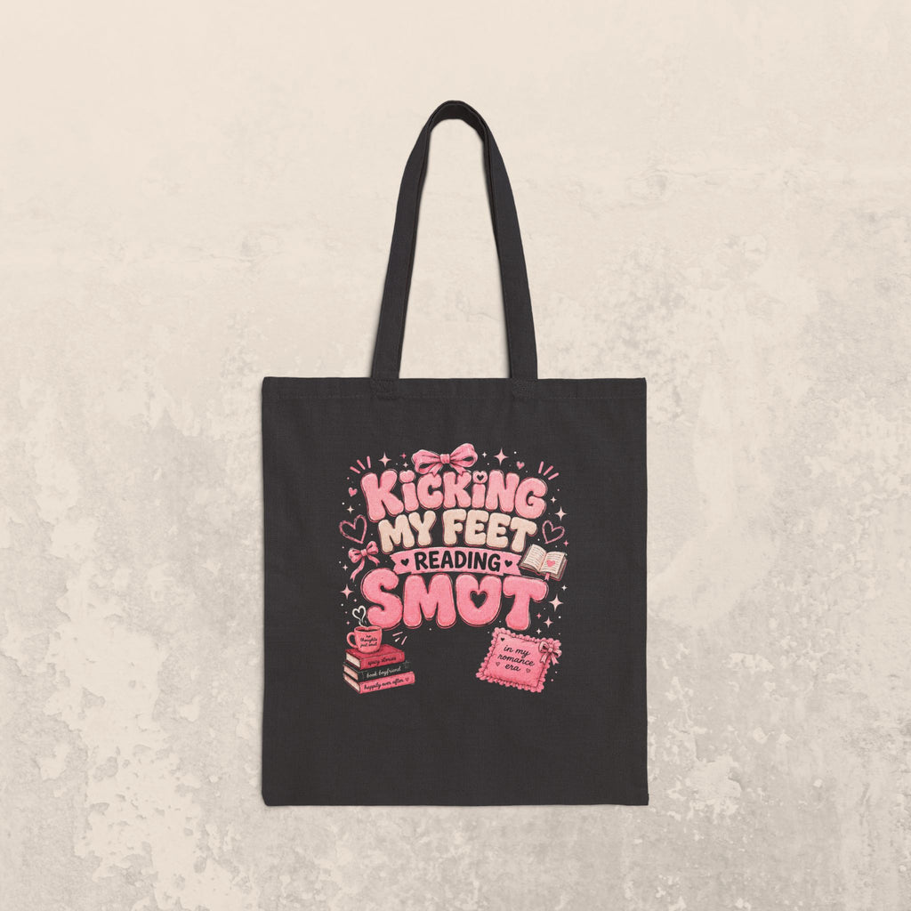 Tote Bag — 'Sticking My Feet in Reading Smot' Cute Pink Book Lover Canvas Tote