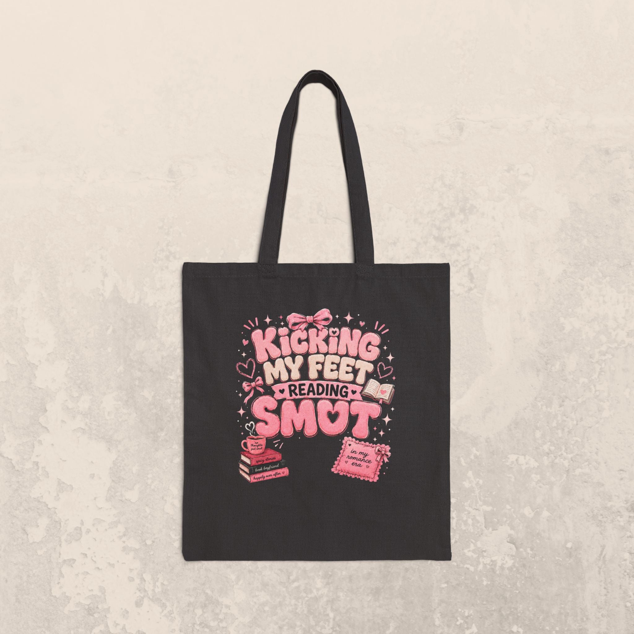 Tote Bag — 'Sticking My Feet in Reading Smot' Cute Pink Book Lover Canvas Tote