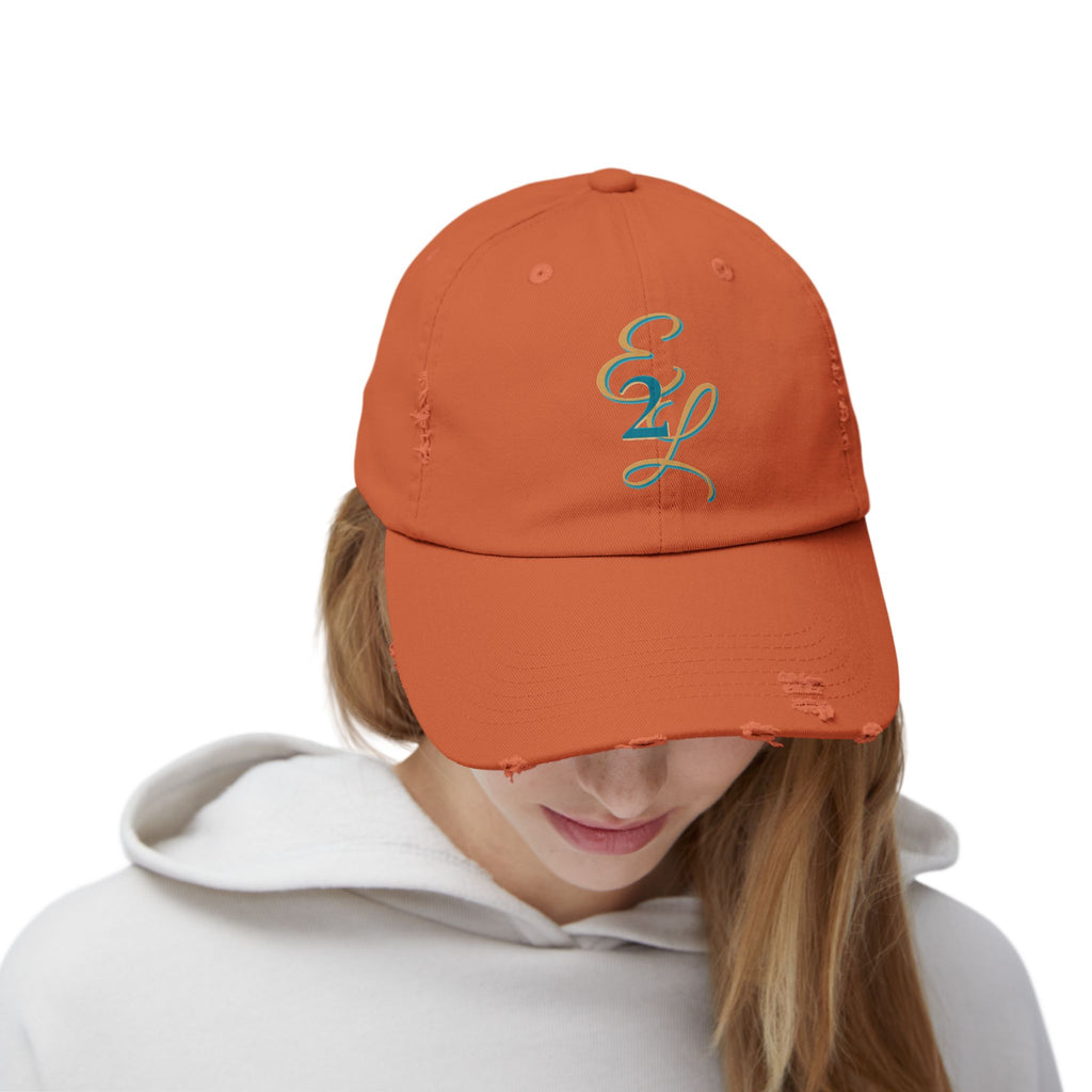 Distressed Black Cap with 'E2L' Enemies to Lovers